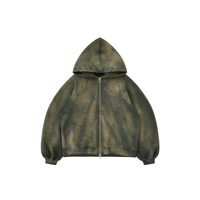 Double Zip Hoodie Sun Faded - Olive