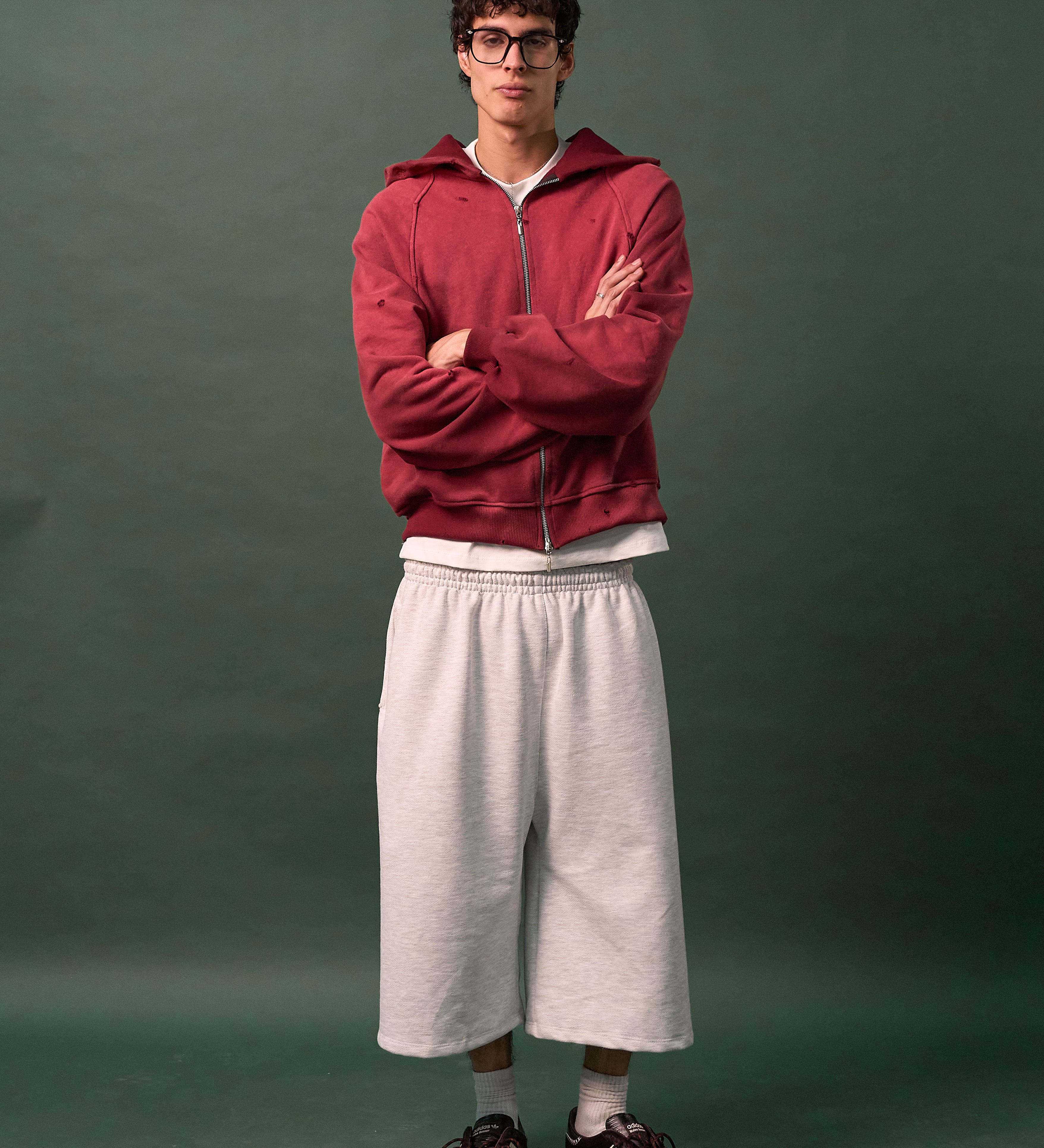 Double Zip Hoodie Sun Faded - Burgundy