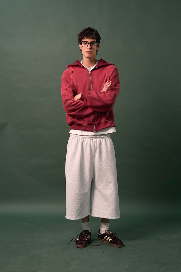 Double Zip Hoodie Sun Faded - Burgundy
