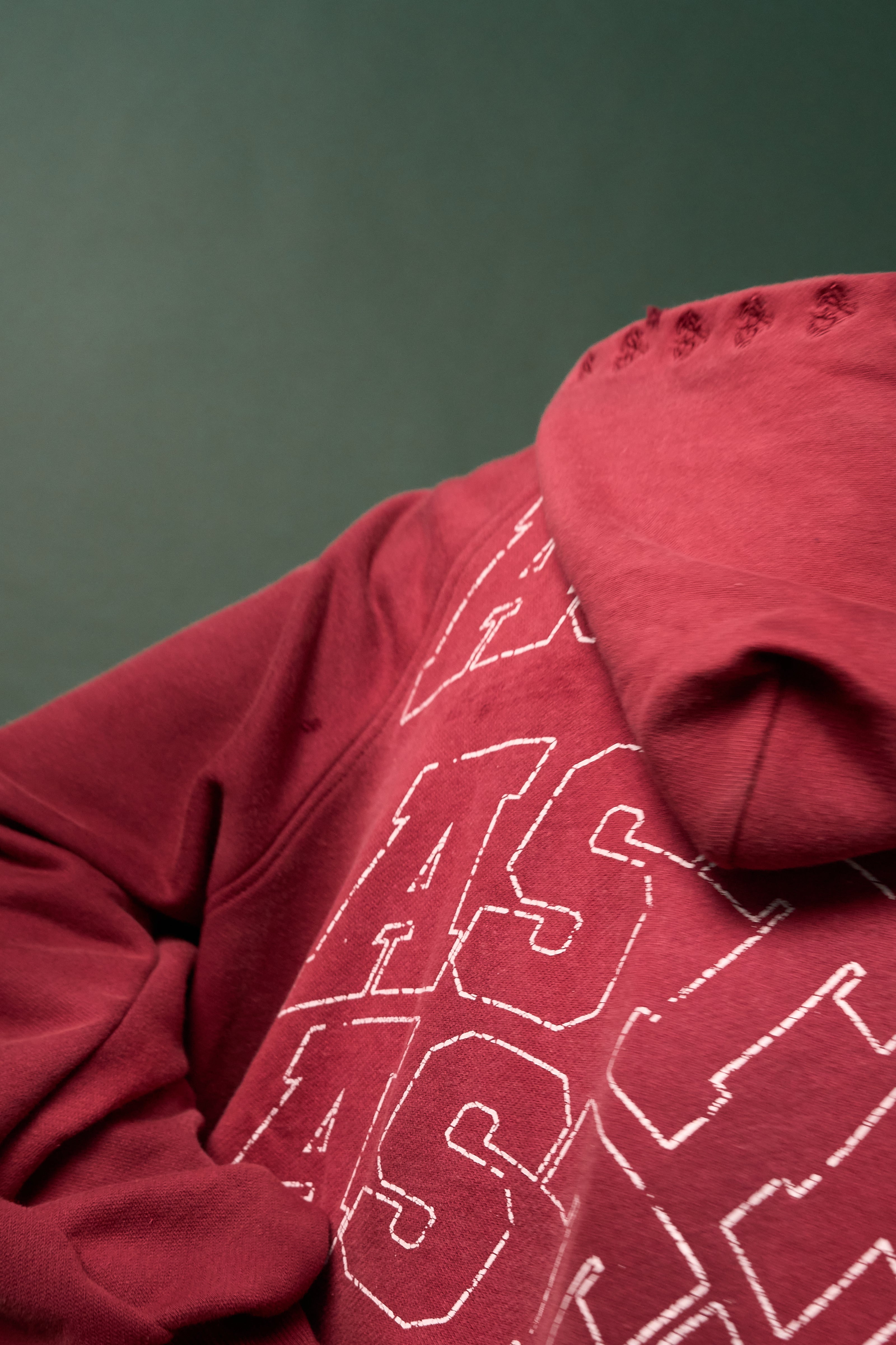 Double Zip Hoodie Sun Faded - Burgundy