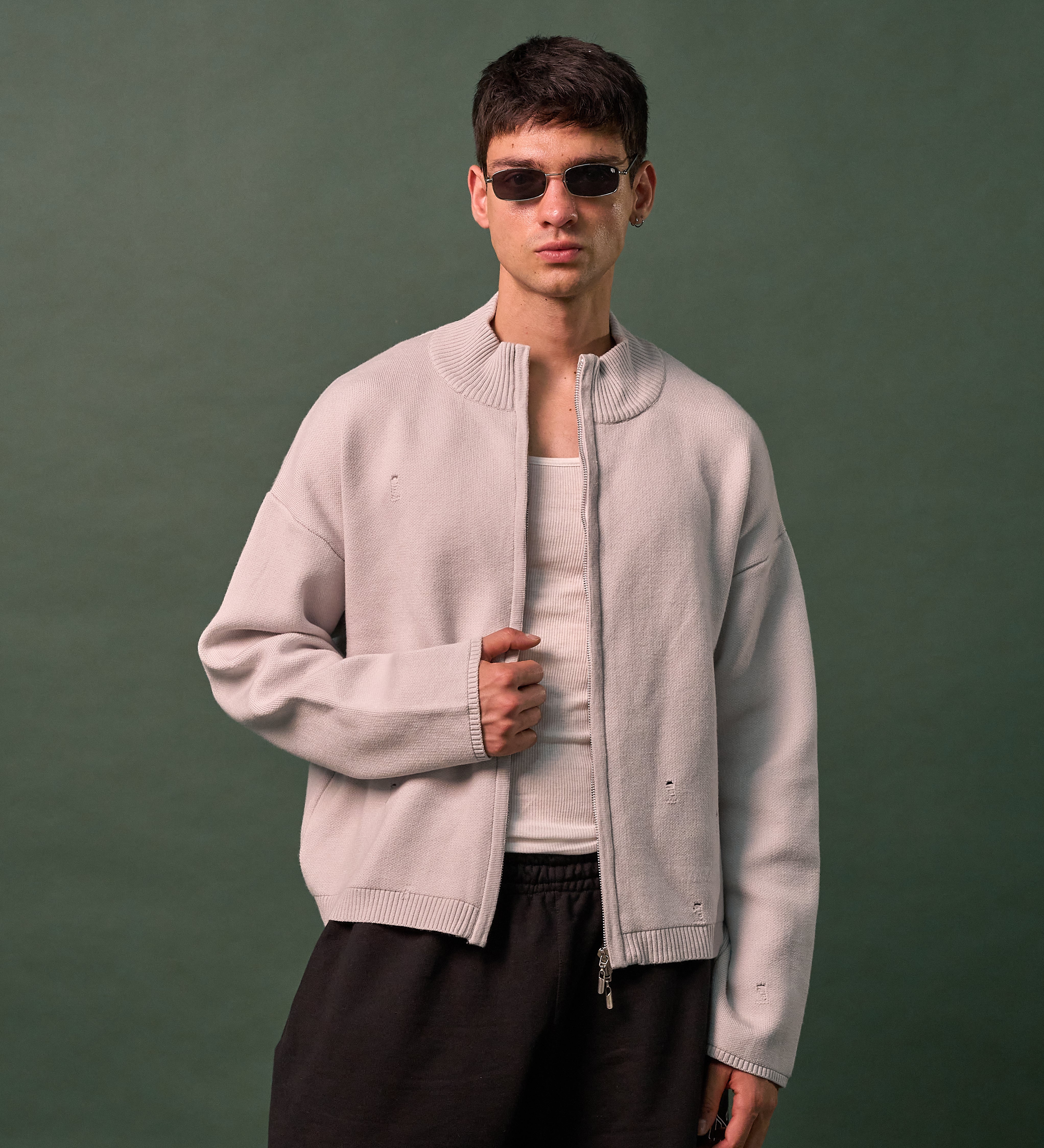 Knit Double Zipper - Gris