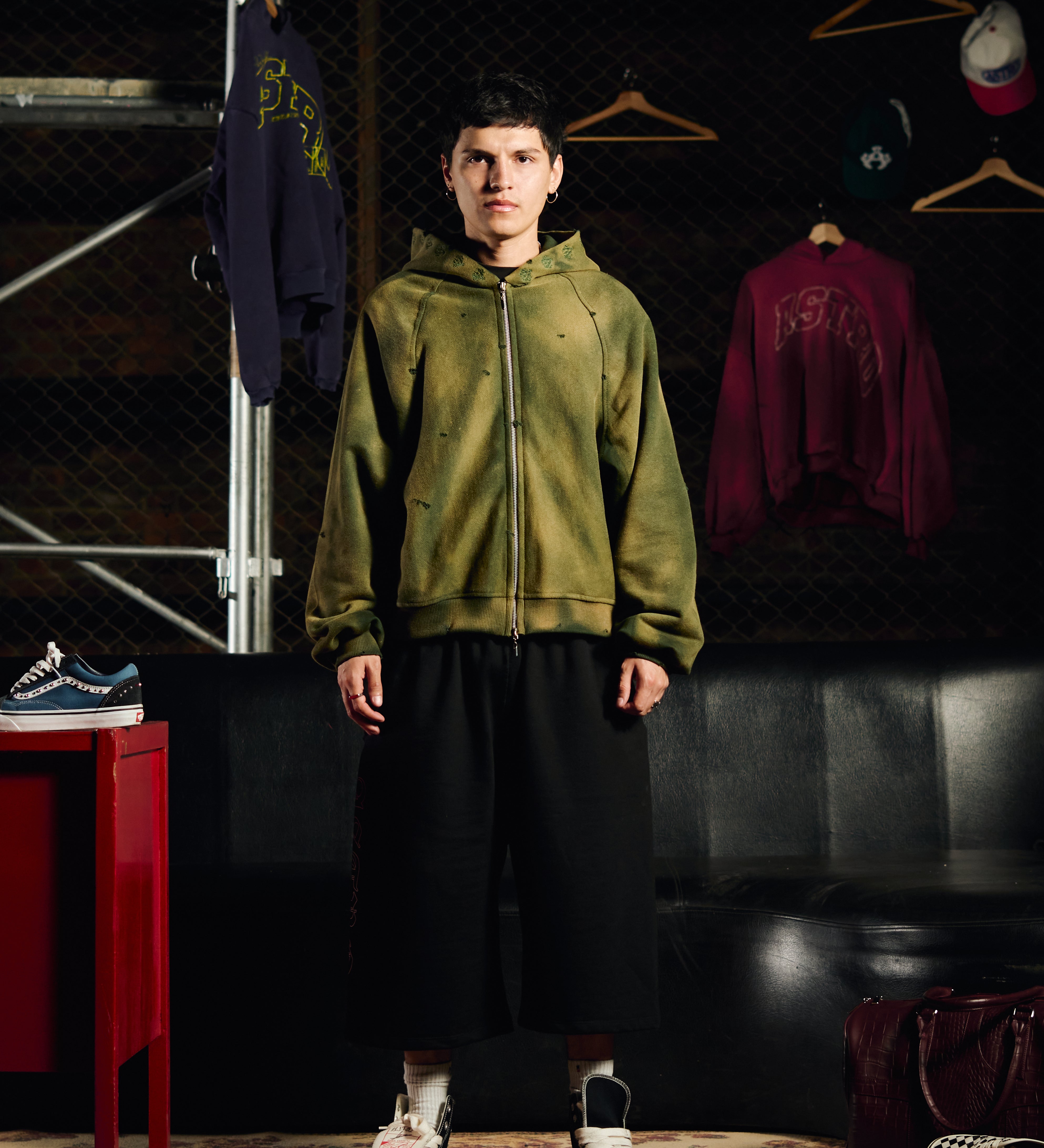 Double Zip Hoodie Sun Faded - Olive