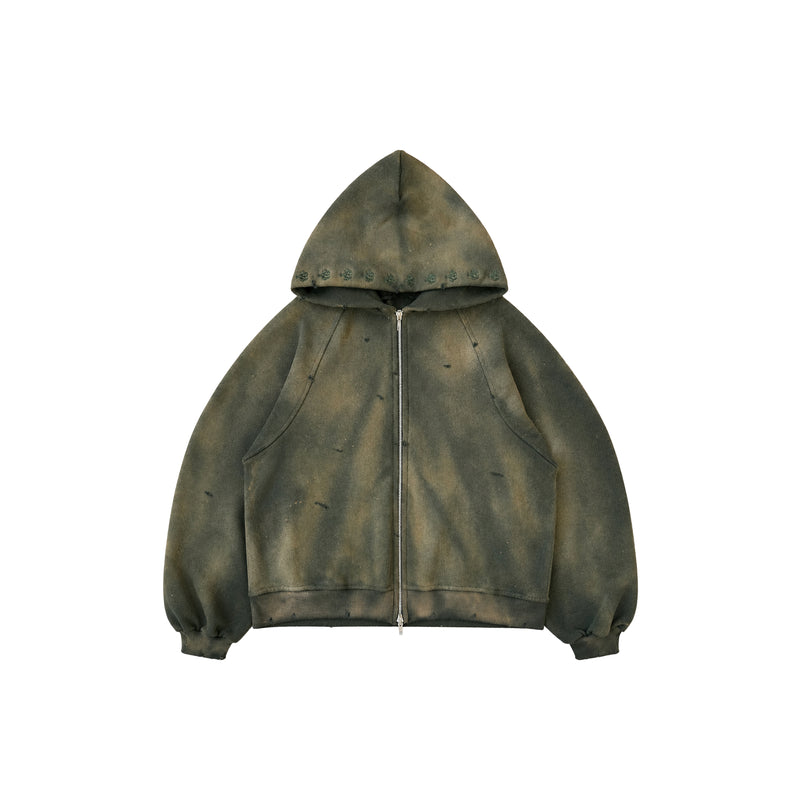 Double Zip Hoodie Sun Faded - Olive