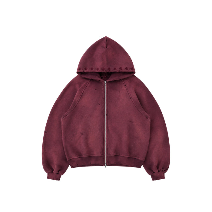 Double Zip Hoodie Sun Faded - Burgundy