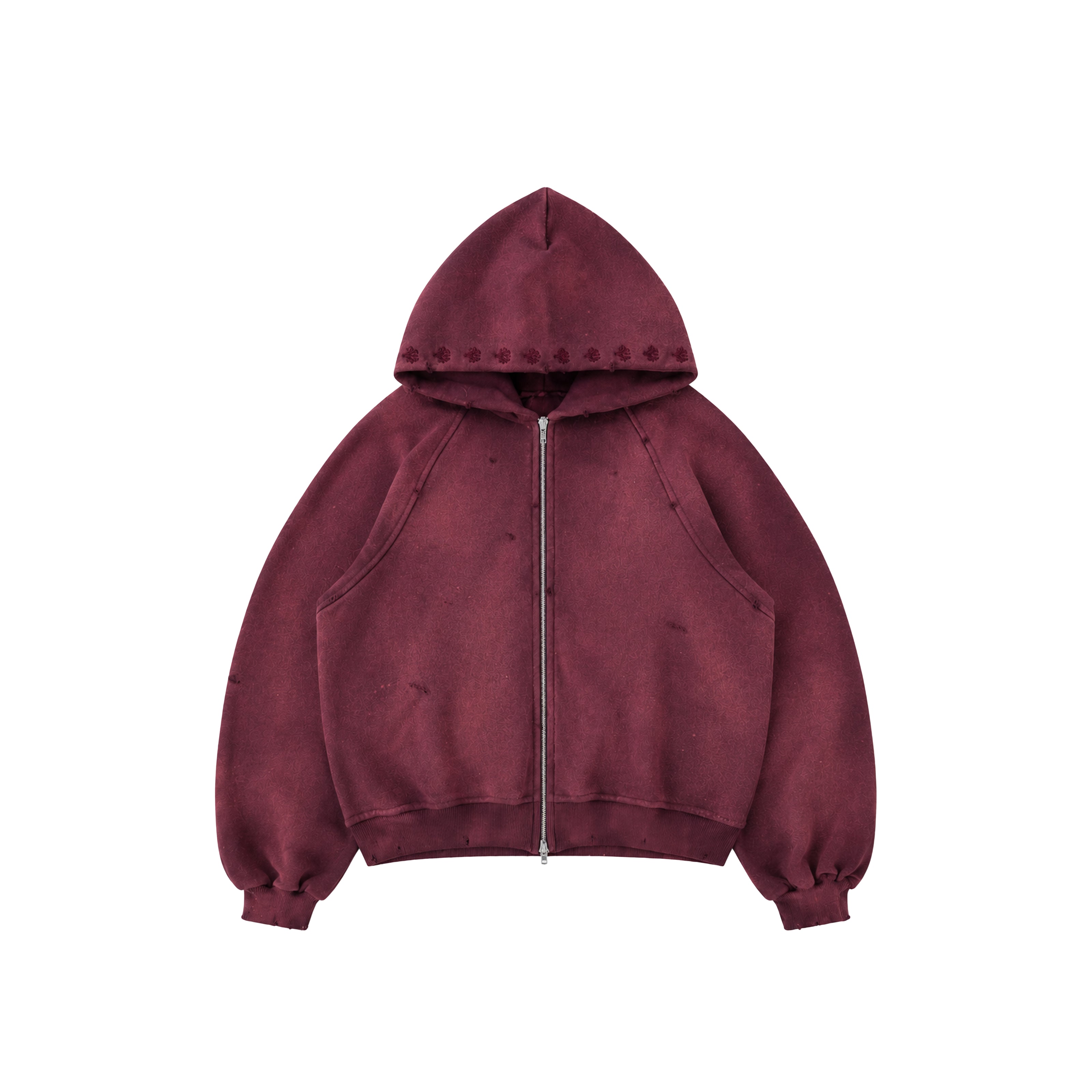 Double Zip Hoodie Sun Faded - Burgundy