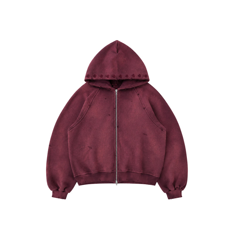 Double Zip Hoodie Sun Faded - Burgundy