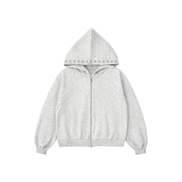 Double Zip Hoodie Distressed - Gris
