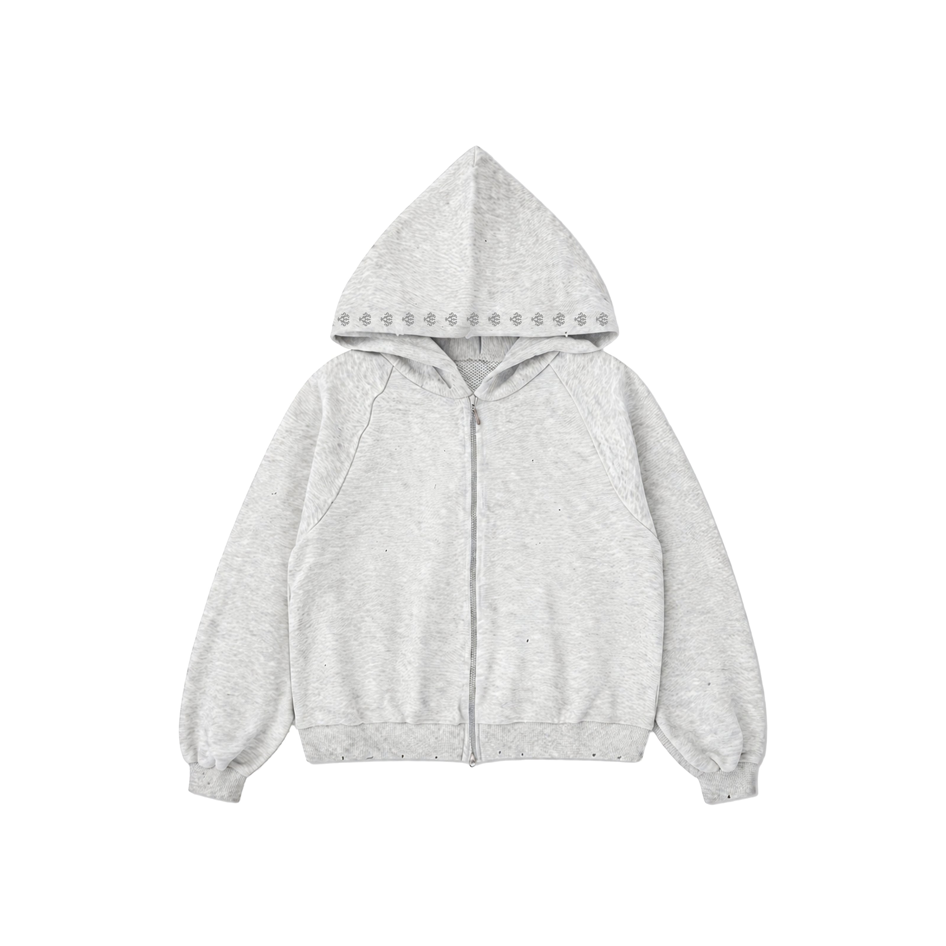 Double Zip Hoodie Distressed - Gris